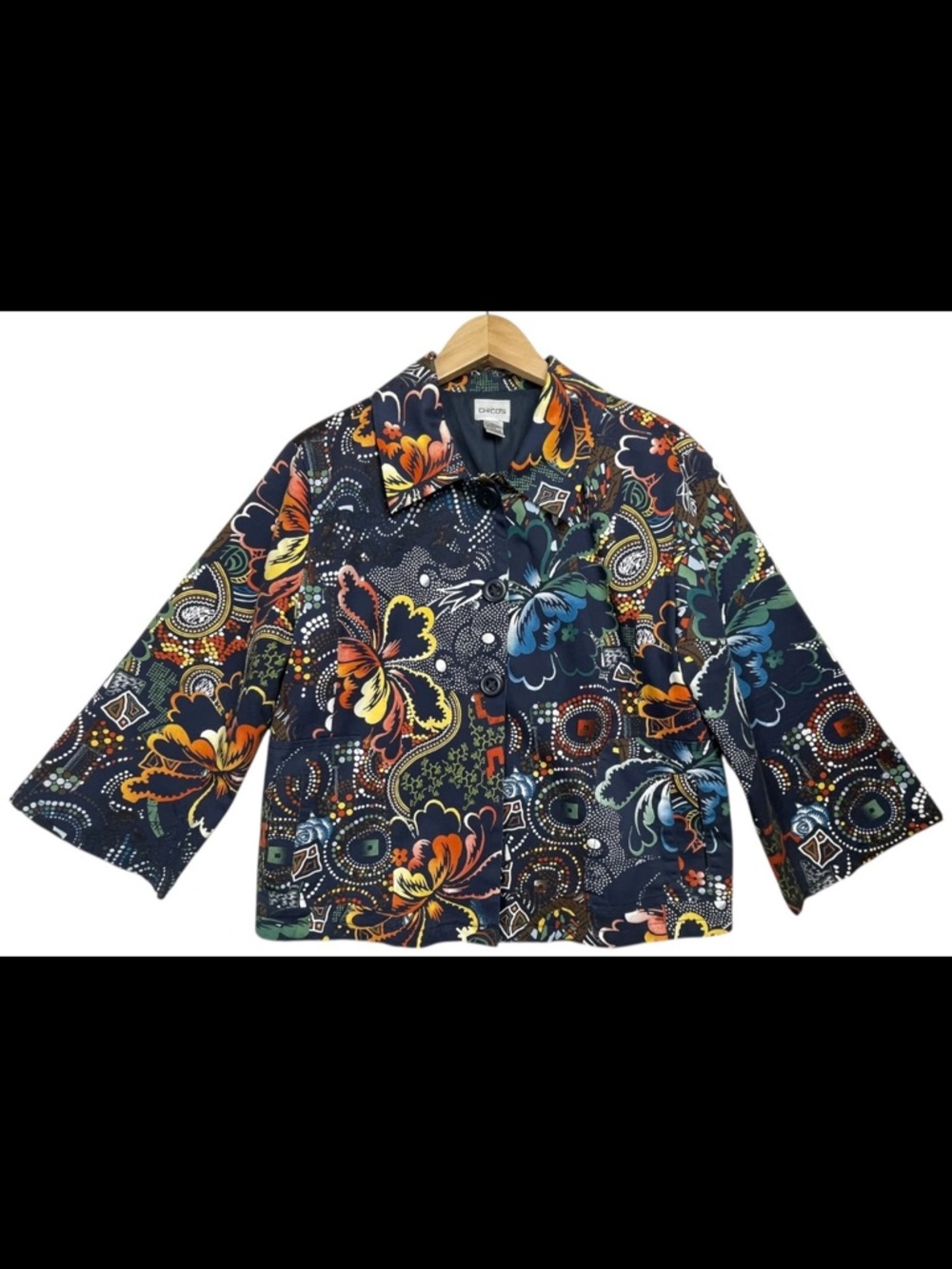 Chico's Navy Floral Patchwork Jacket